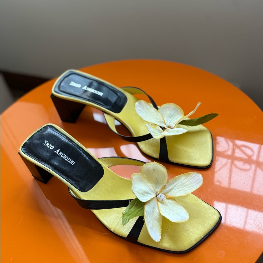 Enzo Angiolini Yellow Floral Heeled Sandals